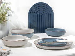 CreaTable, 21016, seria Modern Scandic albastru-gri, set de veselă cu 16 piese, serviciu combinat din gresie, potrivit pentru mașina de spălat vase și cuptorul cu microunde, producție de calitate