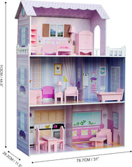 Olivia's Small World Casa de Muñecas Gigante, Casa de Muñecas Grande de Madera con Muebles y Accesorios, Casa de Muñecas de 3 Pisos para Niños, Casa de Muñecas para Muñecas de 12", 3 Años + Casas de Muñecas Naty Shop