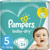 Pañales Pampers para bebés talla 5 (11-16 kg), 24 piezas, hasta 12 horas de protección contra fugas