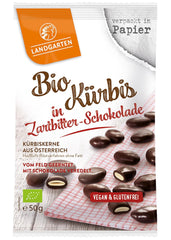Landgarten Semillas de Calabaza Orgánicas en Chocolate Negro - Snack Vegano de Chocolate con Semillas de Calabaza Tostadas - Fuente de Magnesio - 1 x 50 g