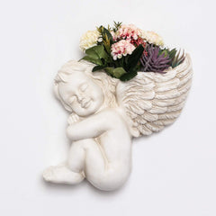 Ghiveci de plante montat pe perete și pe suprafață plană, înălțime 20 cm, cap de înger, suport de perete, suport pentru flori, vază, ghivece din rășină cu față de păpușă, recipient pentru plante de masă, ghiveci