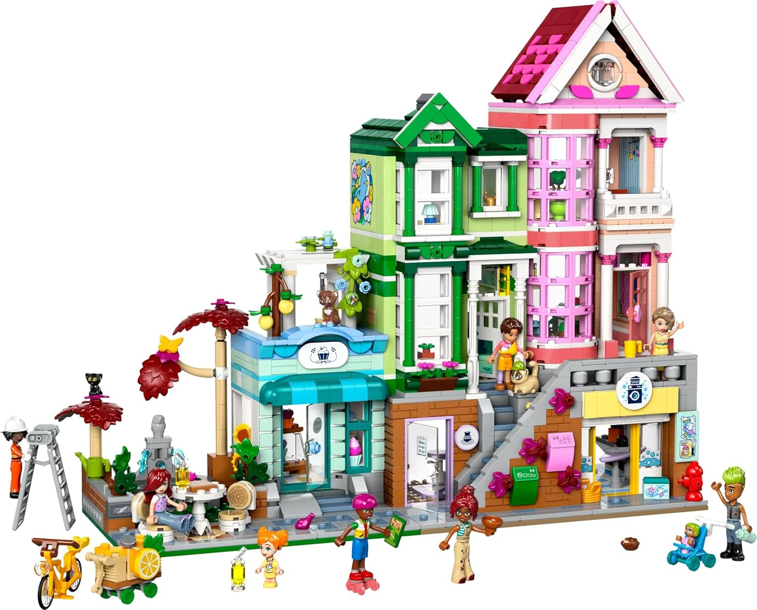 LEGO Friends Heartlake City Living and Shopping Street, set de construcție pentru jocuri de rol cu 9 personaje (inclusiv 7 minifigurine) și 3 pisici, cadou pentru fete și adolescenți, casă de jucării 42670 Seturi de constructie Besuche den LEGO-Store