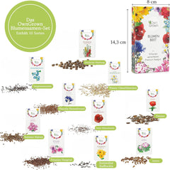 Semillas de flores para el jardín y el balcón: 10 variedades de semillas de flores de primera calidad como juego de semillas de plantas - semillas de flores para el balcón - semillas de flores silvestres para el balcón y el jardín de OwnGrown