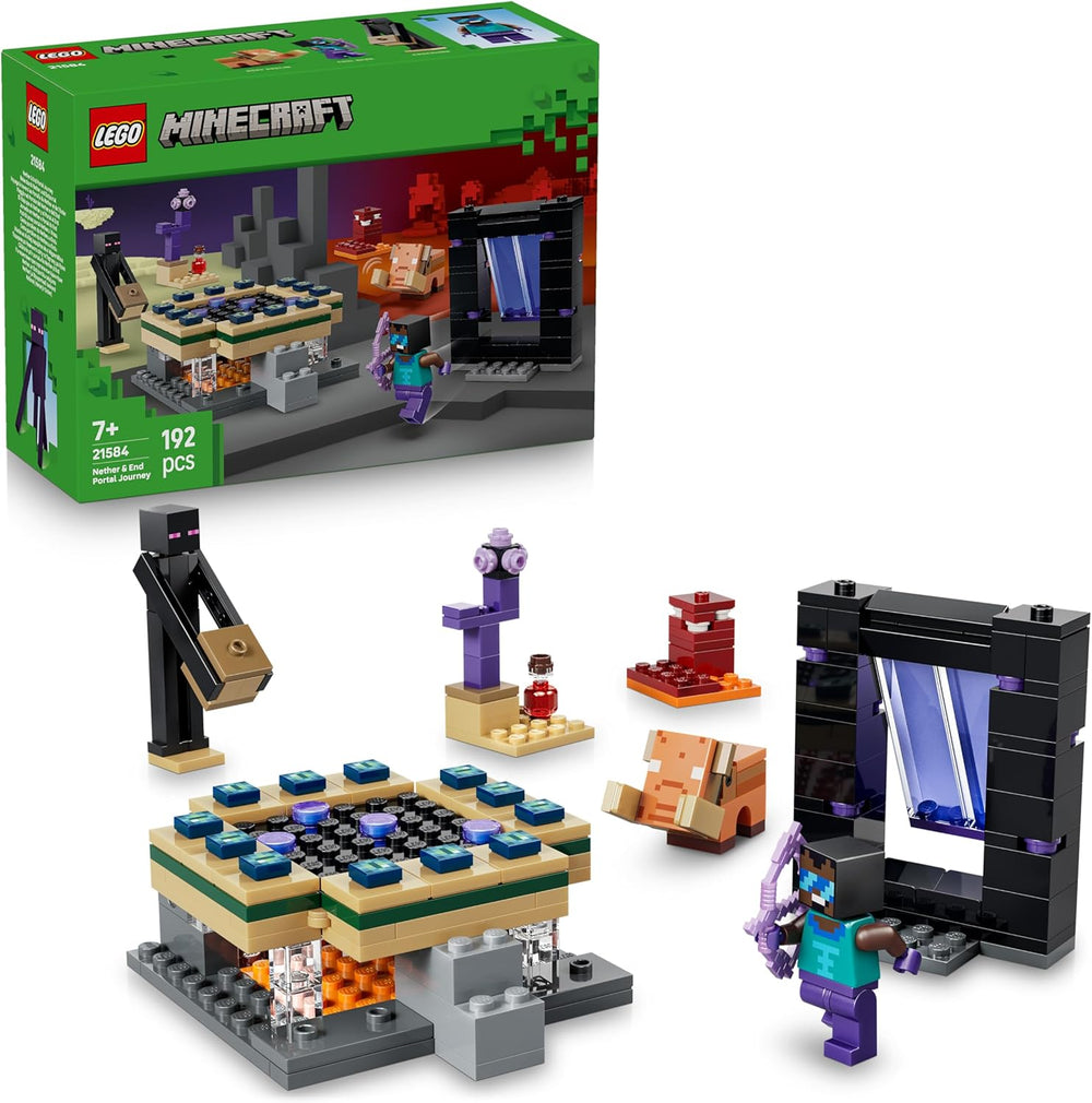 LEGO Minecraft Reise durch Nether and Endportal - Kinder Spielzeug mit Helden, Enderman and Baby Hoglin Figuren - Set mit Minecraft Figur - Gamer Geschenk für Jungen and Mädchen ab 7 Jahren - 21584