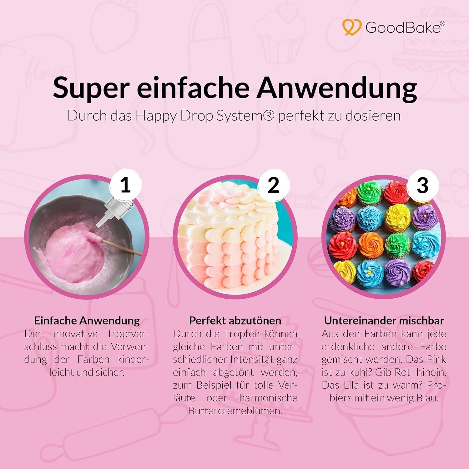 Colorant alimentar roz Goodbake (11 ml) – Colorant alimentar intens – Culoare foarte concentrată – Pentru colorarea prăjiturilor, fondantului, cremei de unt, băuturilor, slime-ului și multor altor obiecte. 100% vegan
