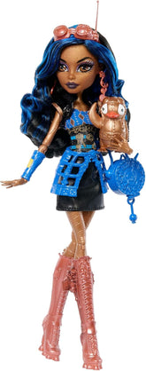 Monster High Gruselige Reproduktion der ursprünglichen Puppe, Robecca Steam-Puppe, reproduzierte Sammelfigur-Nachbildung mit Puppenständer, Tagebuch und Haustier, Pinguin Captain Penny, JHK59