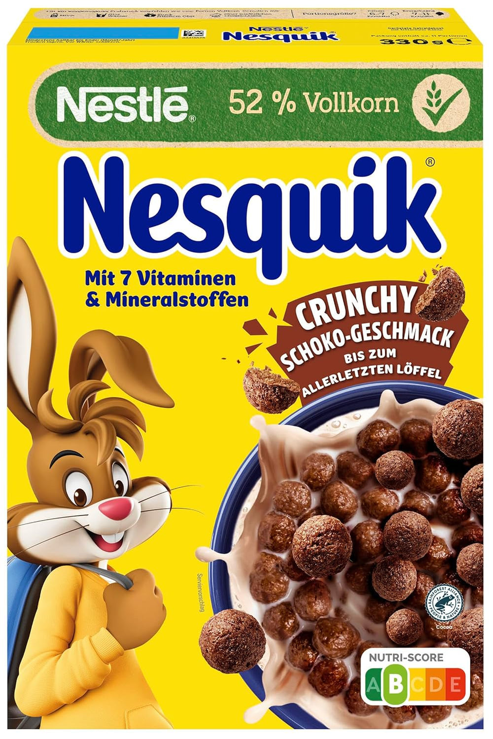 Nesquik Nestlé Nesquik Crunchy Breakfast, Cereal con chocolate y cereales integrales, 1 paquete (1 x 330g)