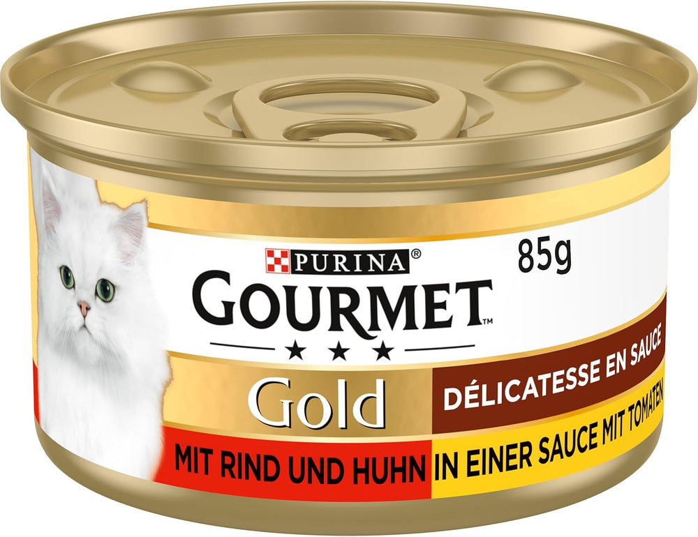 Hrană umedă pentru pisici Gourmet Gold Délicatesse en Sauce cu vită și pui, pachet de 12 (12 x 85g)