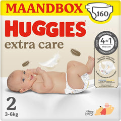 Huggies Pañales para bebé Extra Care, tamaño 2 (3-6 kg), súper absorbentes, diseño Disney, paquete a granel, 160