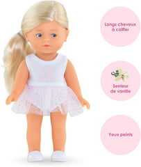 Les Trends Mini Corolline Rosy Ballerina Set, Vollvinylpuppe mit langem Haar, extra Outfit in Geschenkbox, Vanilleduft, 20cm, ab 3 Jahren
