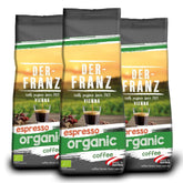 Café Orgánico Der-Franz Espresso, Intensidad 5/5, Arábica y Robusta Orgánicos, granos enteros Naty Shop Café 3 x 500 gramos Espresso Bio