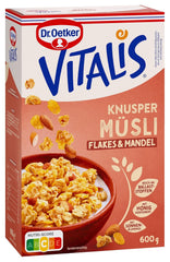 Dr. Oetker Vitalis Crunchy Flakes: muesli crujiente con copos de maíz y trozos de almendra, paquete de 5 (5 x 600 g)