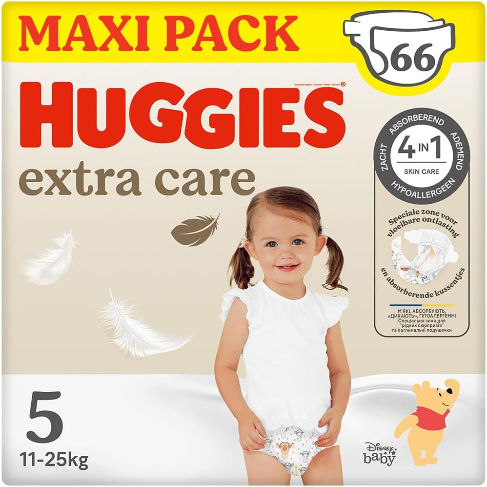 Pañales para bebé Huggies Extra Care Disney, talla 5 (12-22 kg), 2 paquetes de 33 pañales, 66 pañales en total