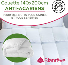 Blanrève - Edredón Serenité - Tratamiento antiácaros - Templado 300 G/M² - 140 X 200 Cm - Para cama individual - Lavable a máquina, blanco Edredones y edredones Naty Shop