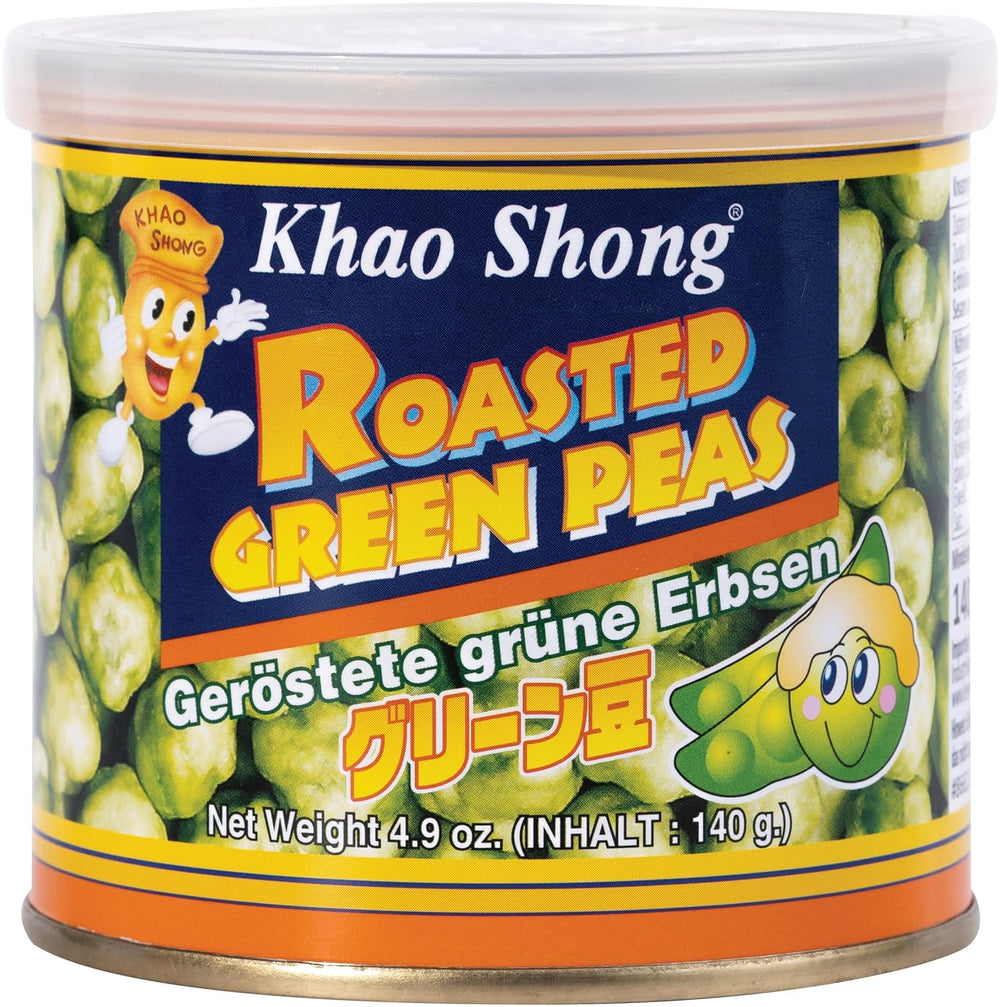 Khao Shong Guisantes verdes fritos con wasabi, guisantes crujientes rebozados picantes, una alternativa baja en grasa a las nueces, picante medio, 1 lata de 140 g | 140 gramos (1 paquete)
