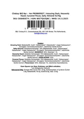 Barra orgánica - Juego de muestras de 4 piezas/Increíble negro, avellana, caramelo de nuez, almendra salada/Sin azúcar añadido, sin edulcorantes/VEGANO, SIN GLUTEN Y COMERCIO JUSTO / 4 x 70 g