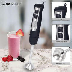 Clatronic Stabmixer SM 3739 Pürierstab, Handmixer, Mixer Für Smoothie, Shakes, 2 Stufen-Schalter, Multizerkleinerer, Edelstahl-Stab Und Messer, Aufhängeöse, 800 Watt Motor, Schwarz-Edelstahl Mama si Copilul Naty Shop