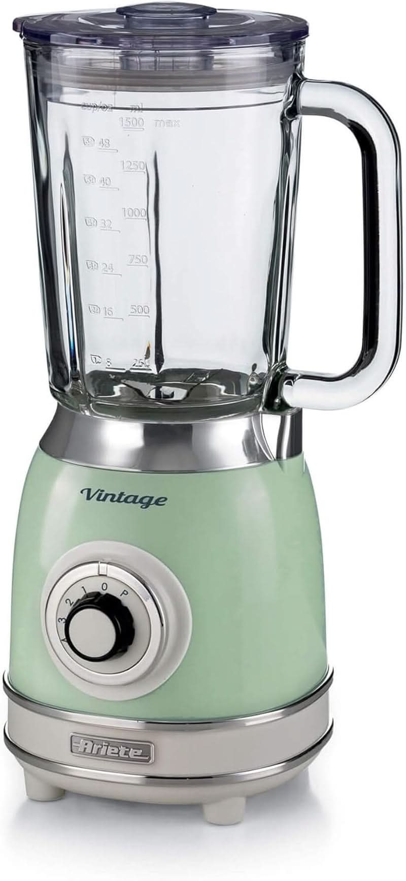 Ariete Vintage 583 Batidora de vaso, batidora multifunción retro con 4 grifos, 4 geschwindigkeiten + función de pulso, función de triturador de hielo, 1,5 litros de capacidad, 1000 W, cocina verde Naty Shop Green Single