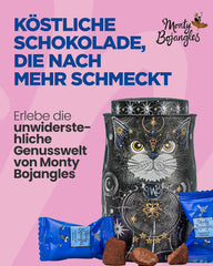 Monty Bojangles Savanna Gold Trufas de chocolate (135 g) Set de regalo de praliné de cacao en polvo en una caja de coleccionista individual con diseño de gato Flutter Scotch Flavor