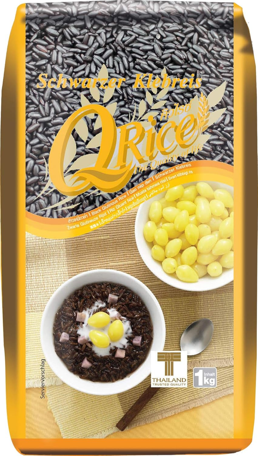 ARROZ Q | Arroz pegajoso negro de grano largo de Tailandia | Aromático con un delicado toque de nuez | Ideal para postres de curry, sushi y mochi | 1x1kg