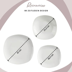 SÄNGER | Set de veselă Bilgola alb, Set de veselă din porțelan cu 24 de piese pentru 6 persoane, Farfurii pătrate, Farfurii de cină | COLECȚIA PREMIUM