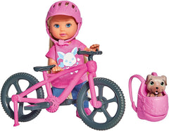 Simba 105733273 - Evi Love Ferienspaß Fahrrad, Puppe mit Fahrrad, Hund und Rucksack, Ankleidepuppe, 12cm, para niños de 3 años