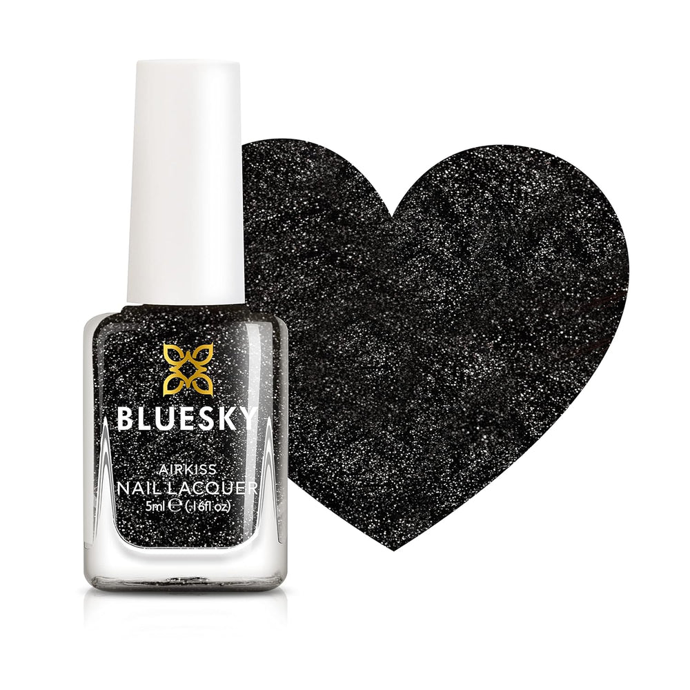 Oja pentru unghii Bluesky Kids - Rockstar, Sclipici negru, Ușor de îndepărtat, Non-toxică, Pe bază de apă, Inodoră - Oja gratuită pentru copii, 5 ml, Pachet de 1