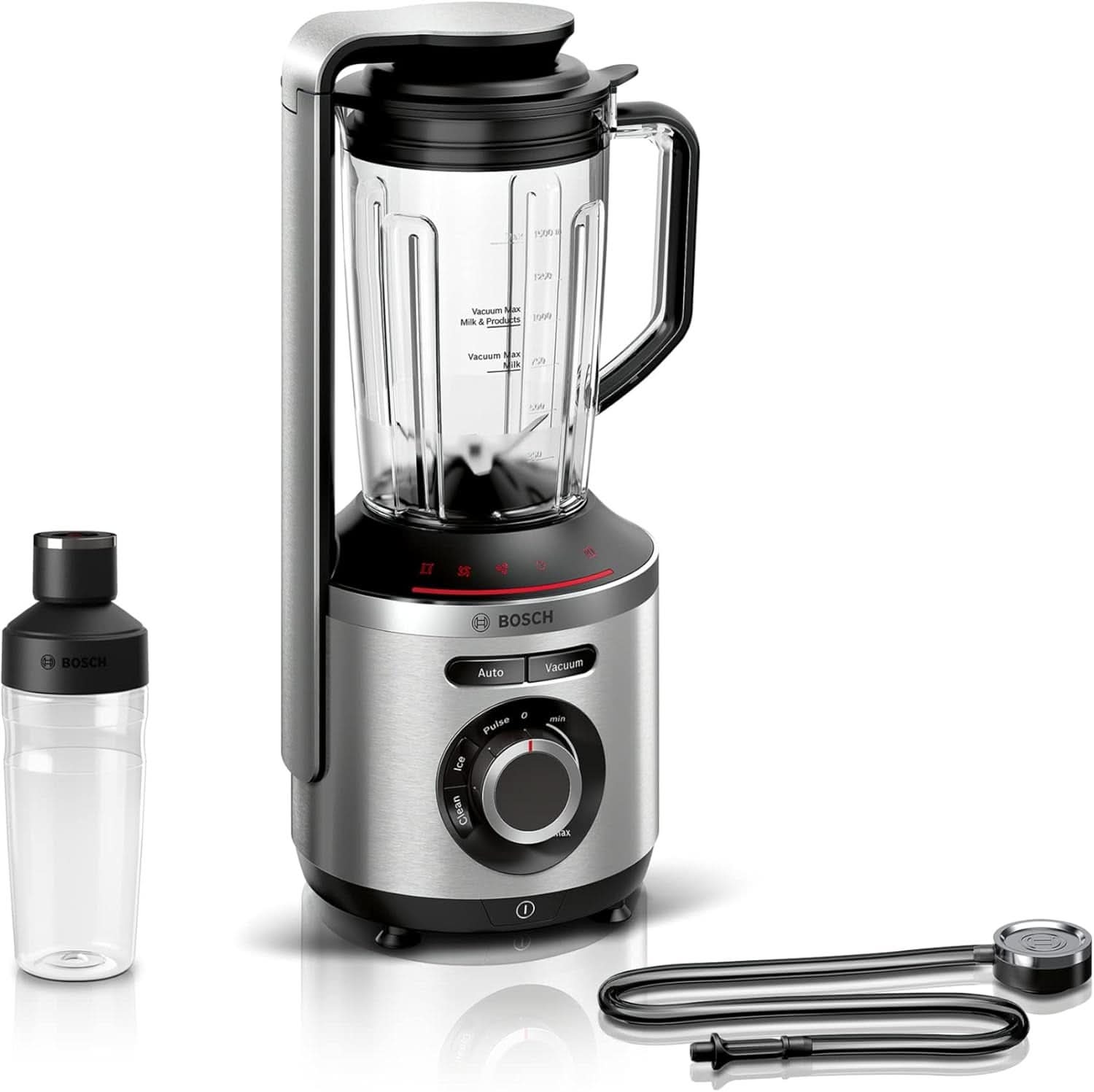 Bosch Vakuum-Standmixer Vitapower Serie 8 MMBV621M, Starke Mixleistung, Vitaminschonende Zubereitung, 4 Automatikprogramme, Vakuum-Togo Flasche, 37,000 U/Min, 1000 W, Silber Mama si Copilul Naty Shop Single To-Go-Flasche