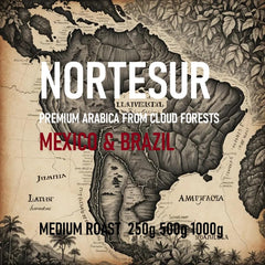 Cafea Norte Sur, cafea tare pentru măcinarea zilnică. 100% Arabica din Mexic și Brazilia.