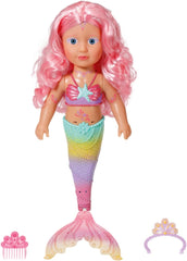 BABY Born Little Sister Mermaid 46 cm Muñeca sirena impermeable con pelo largo y aleta brillante móvil, incl. tiara y peine, 833681 Zapf Creation Dolls Naty Shop