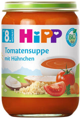 Sopa de pollo y tomate ecológica HiPP (6 x 190 g), a partir de 8 meses, sin sal añadida, en trozos pequeños - para aprender a masticar, con Omega 3, de la mejor calidad ecológica