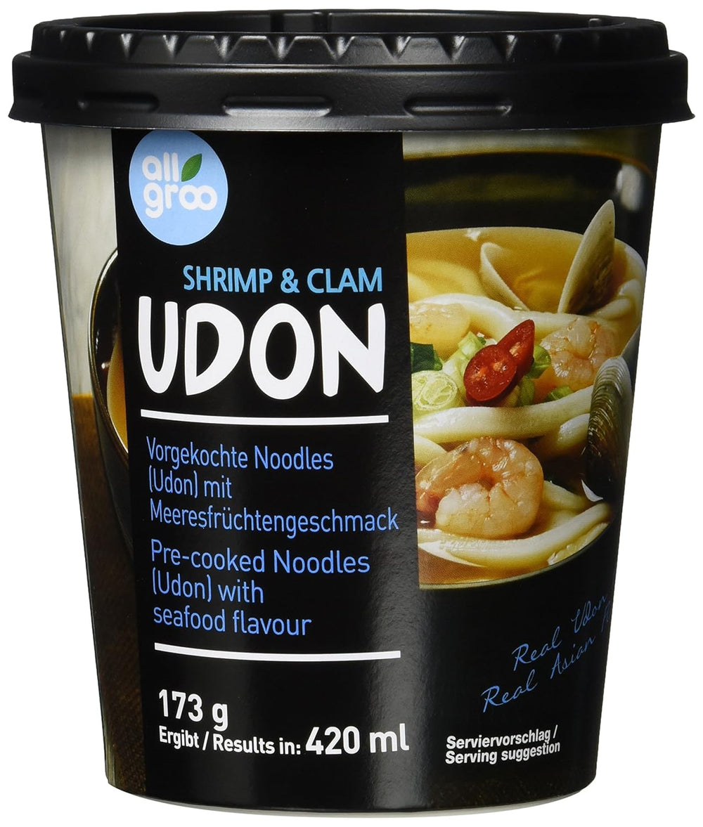 Allgroo Udon Cup Fideos instantáneos - Sopa Udon de mariscos picante y sabrosa - Preparación rápida (1 x 173 g)