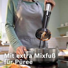 Bosch Stabmixer Ergomaster Serie 6 MSM6M673, 10 Jahre Motorgarantie, Edelstahl-Klingen, Verschleißfreie Keramik-Kupplung, Luftkühlung, Zerkleinerer, Kartoffelstampfer, Schneebesen, 1000 W Cocina Naty Shop