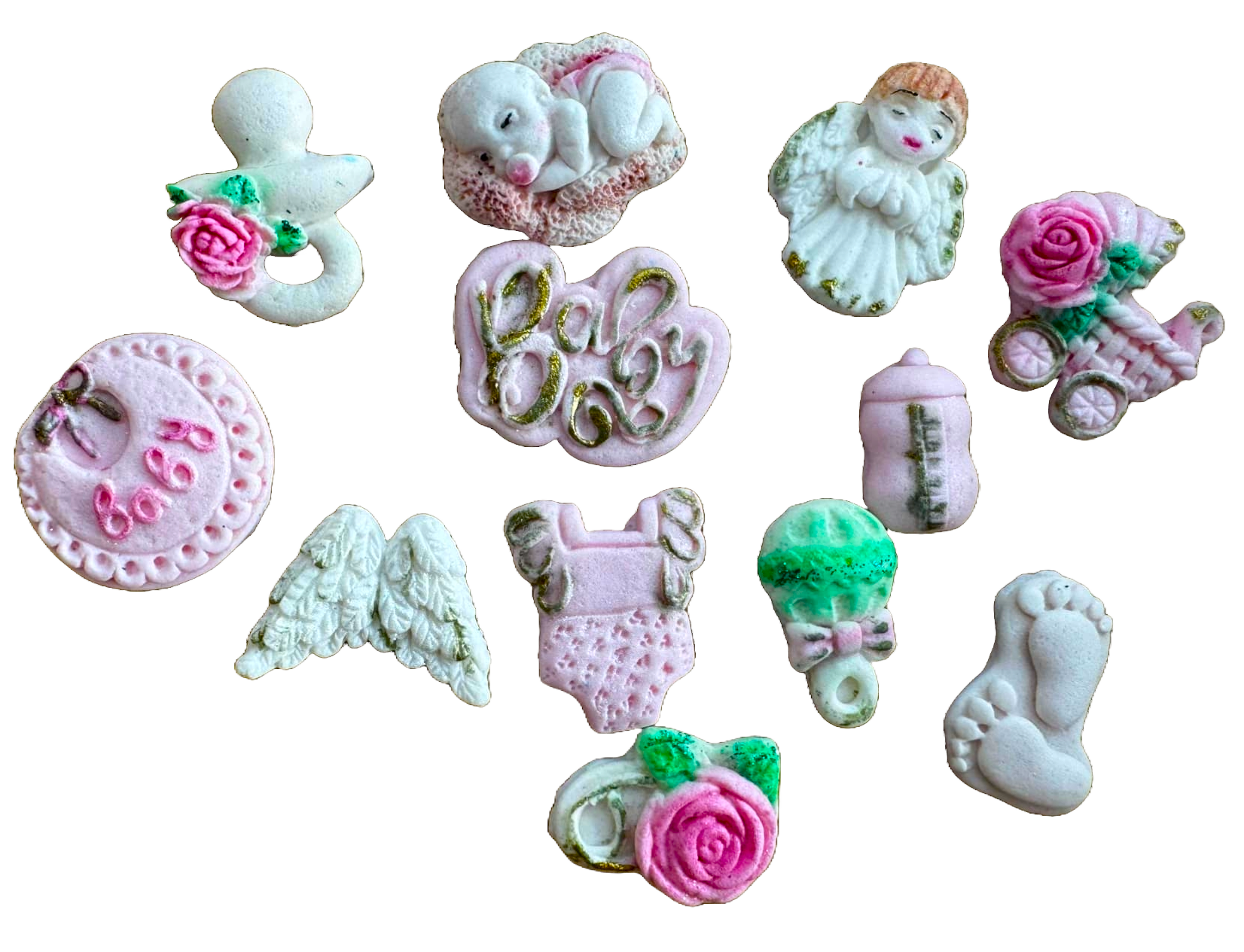 Set 12 decoratiuni comestibile din pasta de zahar, Botez Decoratiuni din Pasta de Zahar Naty Shop