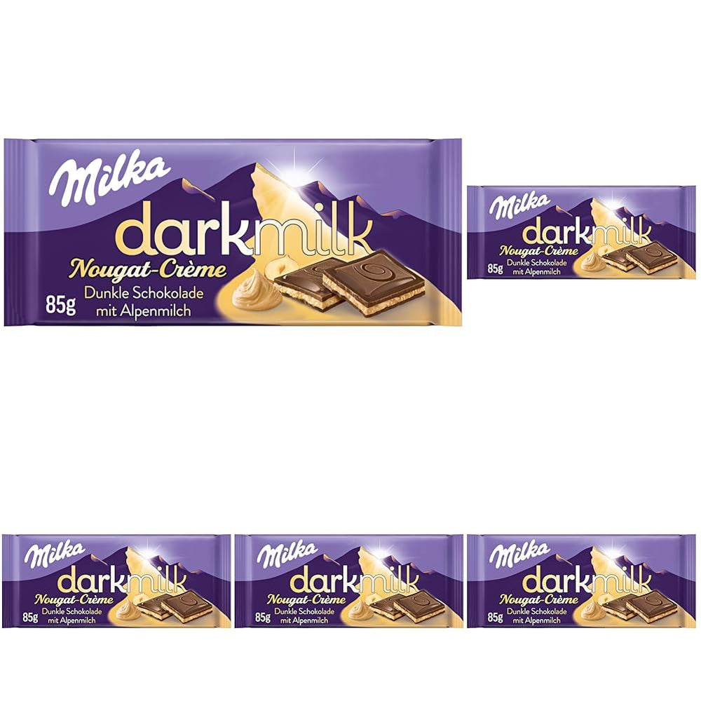 Milka Black Milk – Chocolate negro alpino con leche y relleno cremoso de turrón – 85g (paquete de 5)