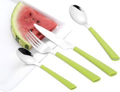 Cubiertos JANE, acero inoxidable pulido 18/0, mangos de plástico verde, 24 piezas Cocina Naty Shop
