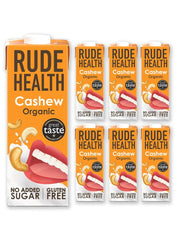 Rude Health 6 x 1 litro de bebida biológica de anacardos, 100 % natural, bio getränk, libre de gluten, ungesüßt, preisgekrönt, gesund & vegan, 100 % recycelbare Verpackung