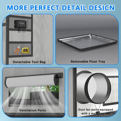 Aygrochy Tienda de Cultivo 60x60x160cm Tienda de Cultivo Interior con Bandeja Inferior Extraíble de PEVA Blanca Reflectante para Espacio de Cultivo de Plantas