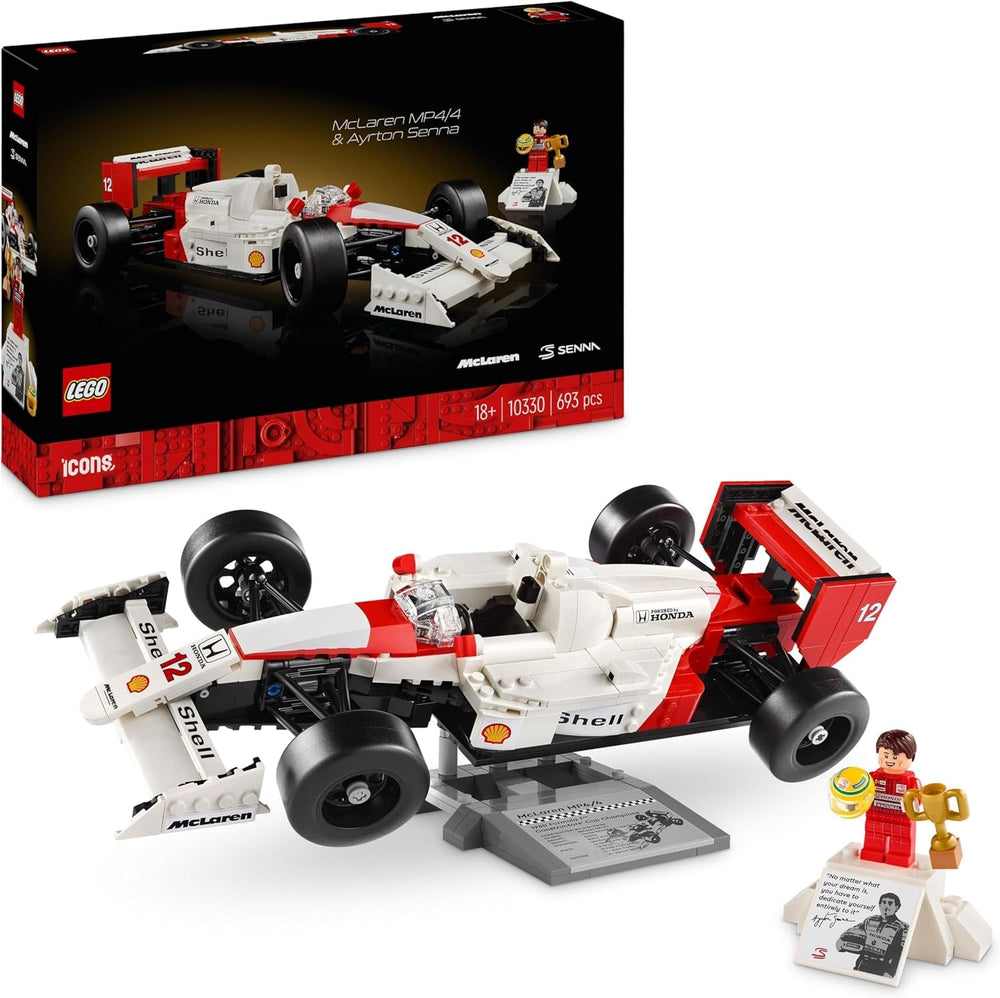 LEGO Icons Mclaren MP4/4 y Ayrton Senna Model Car Set, Kit de auto de carreras F1 para adultos con minifigura de corredor, coleccionable, idea de regalo para hombres, mujeres, él y ella 10330 Juegos de construcción Besuche den LEGO-Store Single