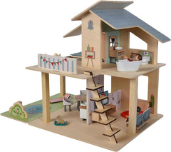 Eichhorn - Casa de muñecas con accesorios - Incl. Muebles y 3 figuras, Sin montar, Fabricado en madera, 25 piezas, 53X36X44 cm de tamaño, Desde TRES años Naty Shop casas de muñecas