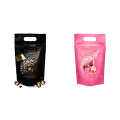 Bolas de chocolate extra oscuro Lindt LINDOR y bolas de chocolate con crema de fresa LINDOR | Bolsa resellable de 1 kg | aprox. 80 white chocolate balls with strawberry cream