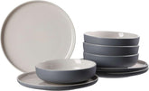 Ritzenhoff & Breker Tafelservice Jasper, 8-Teilig, Grau, Steinzeug, Speiseteller Und Suppenschalen Für 4 Personen Seturi vesela masa Naty Shop Graublau