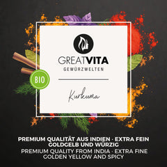 GreatVita Bio Cúrcuma en polvo, 1000 g finamente molida, 100 por ciento natural