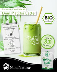 Nananatura'S Bio Matcha Latte Mix cu 22% pudră de ceai verde de calitate ceremonială din Japonia | Pentru o savurare simplă și delicioasă a ceaiului | Potrivit și pentru înghețată și produse de patiserie