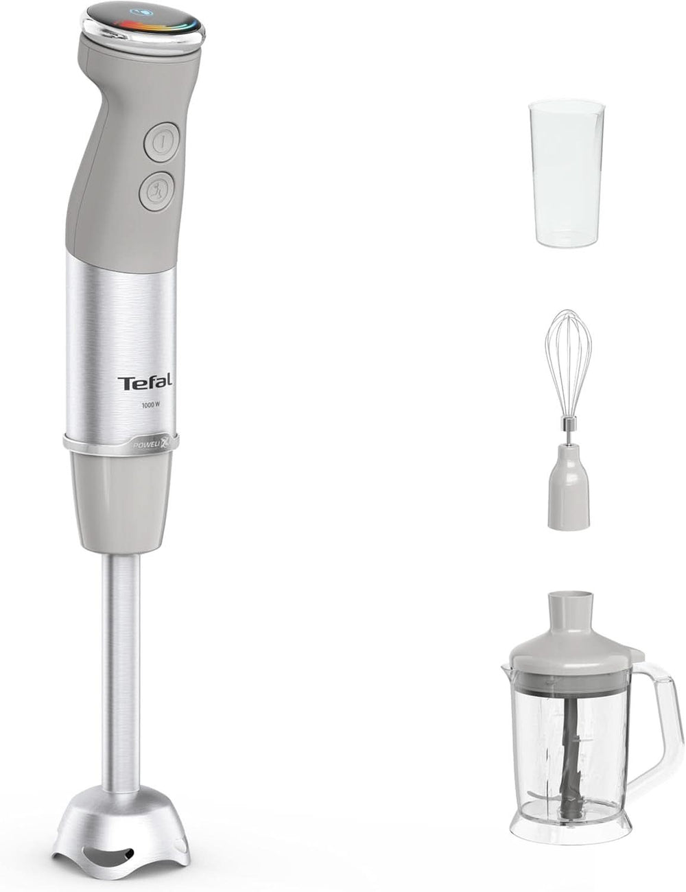 Tefal Quickchef+ 3-In-1 XL Stabmixer/Zerkleinerer/Schneebesen, 1000 W, Intuitive Geschwindigkeitsregelung, Turbo-Taste, Powelix-Messer-Technologie, Edelstahl, Grau, HB67MB30 Bucatarie Naty Shop