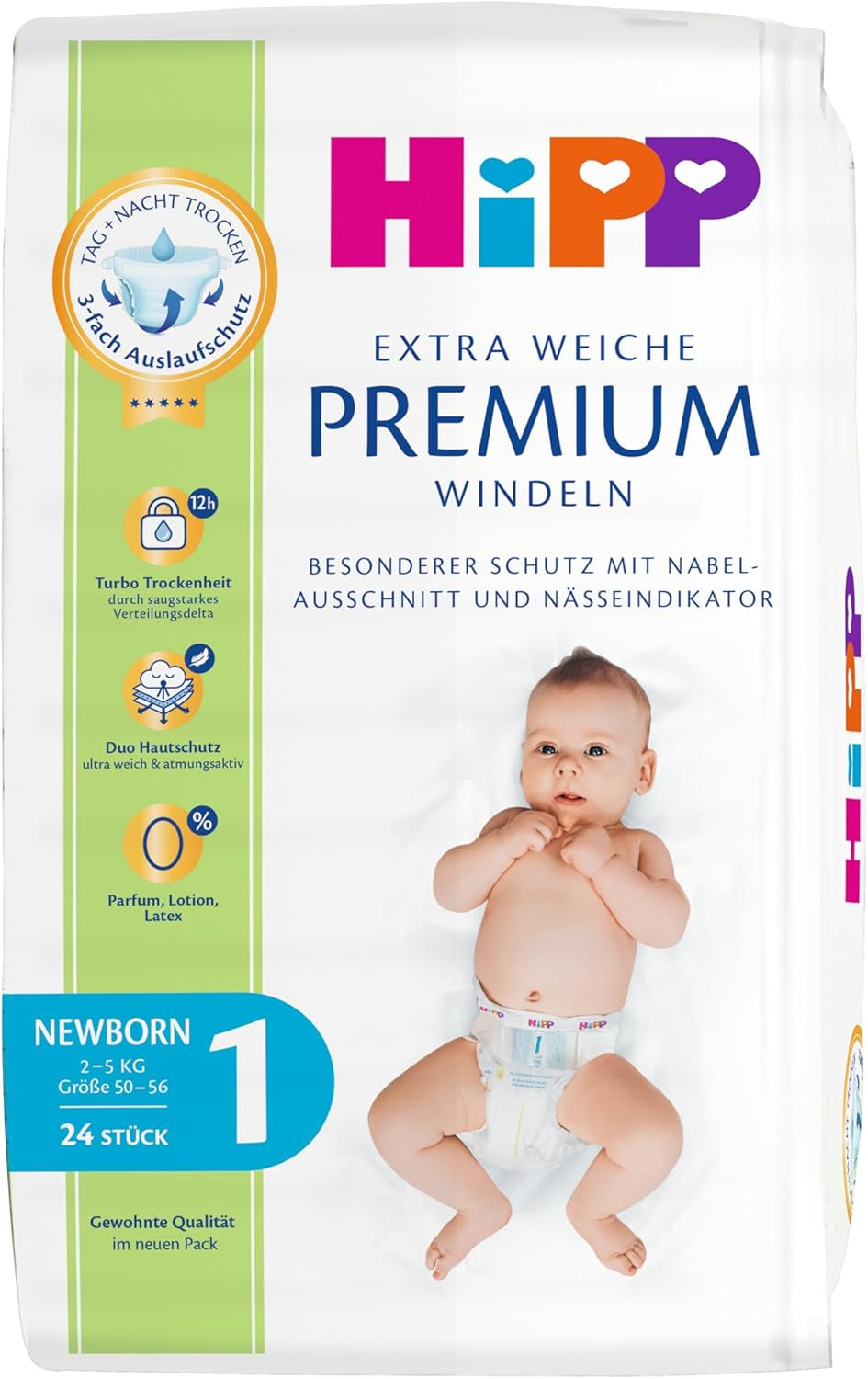Pañal HiPP Extra Soft Premium Tamaño 1 Recién nacido 2-5 kg, 72 piezas (3 paquetes de 24), con protección contra fugas de 3 vías y doble protección para la piel