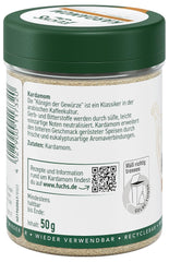 Fuchs Gewürze - Kardamom gemahlen - Gewürz für Glühwein oder Fleischgerichte wie Roastbeef oder Schweinebraten - ingredientes naturales - 50 g en wiederverwendbarer, recyclebarer Dosis