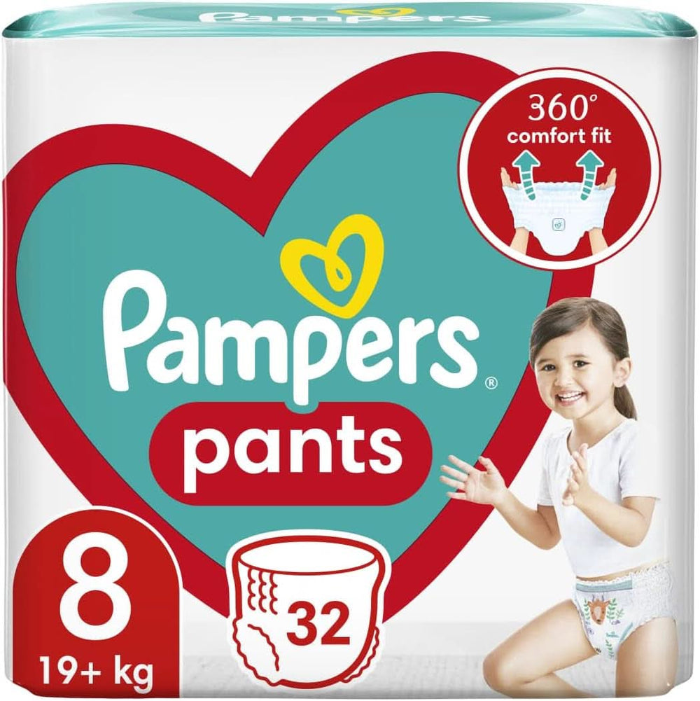 Pañal Pampers Pants talla 8 (19+ kg), 32 piezas, pañales con sistema antigoteo Stop & Protect en la parte posterior Madre e Hijo Naty Shop