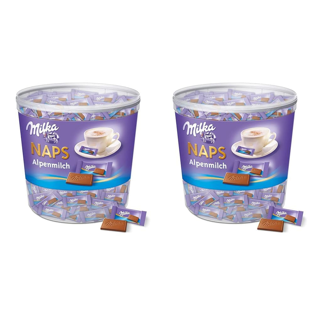 Naps Alpine Milk 1 x 1 kg, mini cuadrados de chocolate fino de chocolate con leche alpino que se derriten en la boca, caja (paquete de 2)