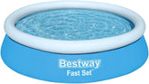 Piscină supraterană Bestway Fast Set fără pompă, Ø 183 x 51 cm, albastră, rotundă, 940 litri, material TriTech, autoasamblabilă, supapă de siguranță, incl. plasture de reparare